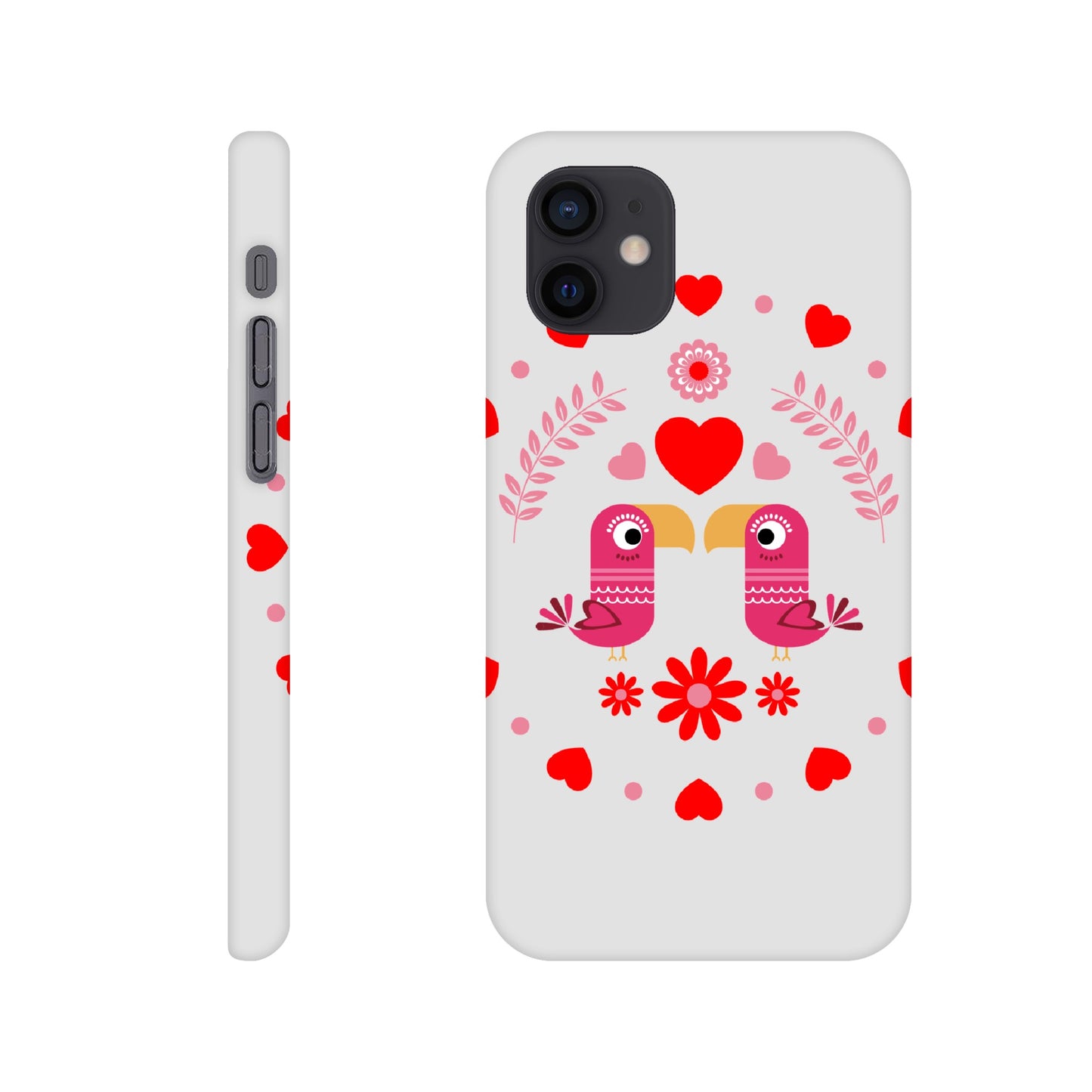 Slim case - Birds Mirrored with Floral-Botanical and Circling Hearts - Valentine