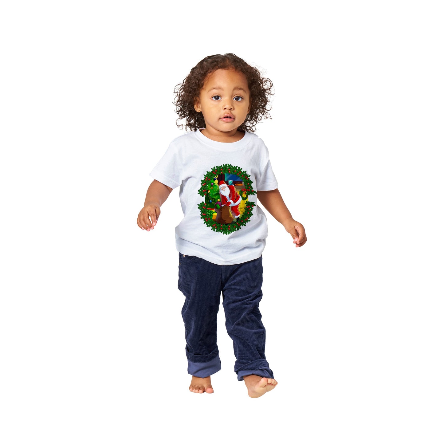 Classic Baby Crewneck T-shirt Santa-fireplace-Reath