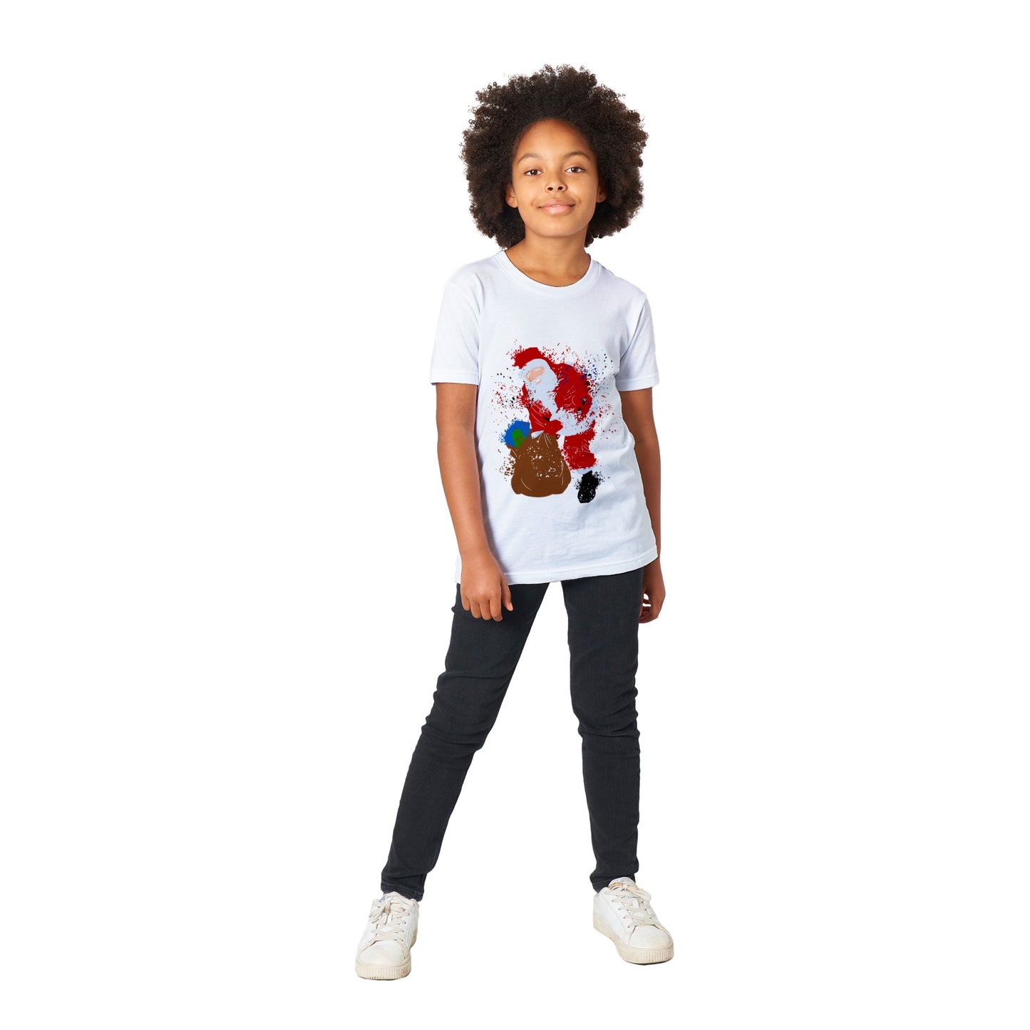 Premium Kids Crewneck T-shirt Santa with Presents-Splattered paint