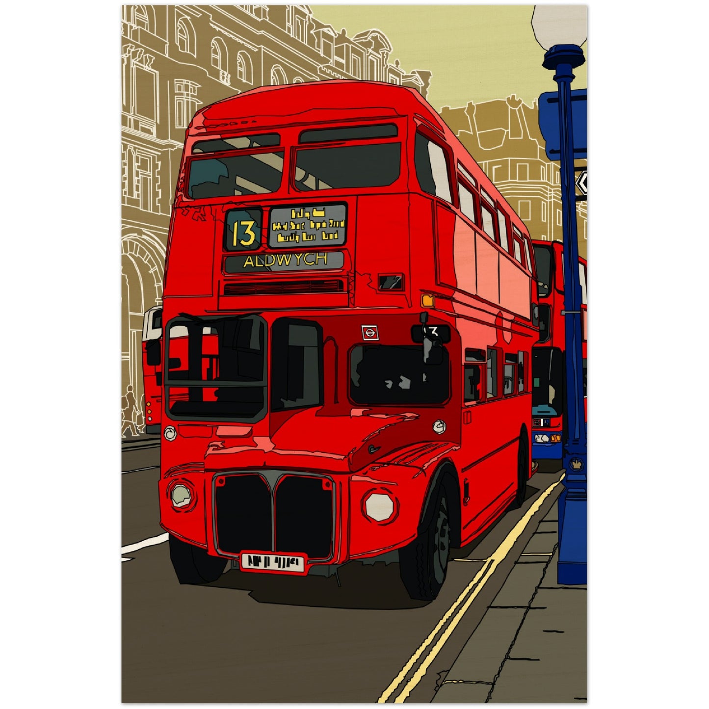 Wood Prints - London Bus-The Route Master and the City of London-Stylised