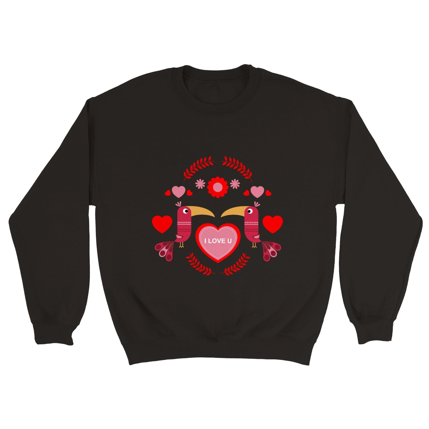 Classic Unisex Crewneck Sweatshirt - Birds Mirrored with Floral-Botanical and Hearts - Valentine