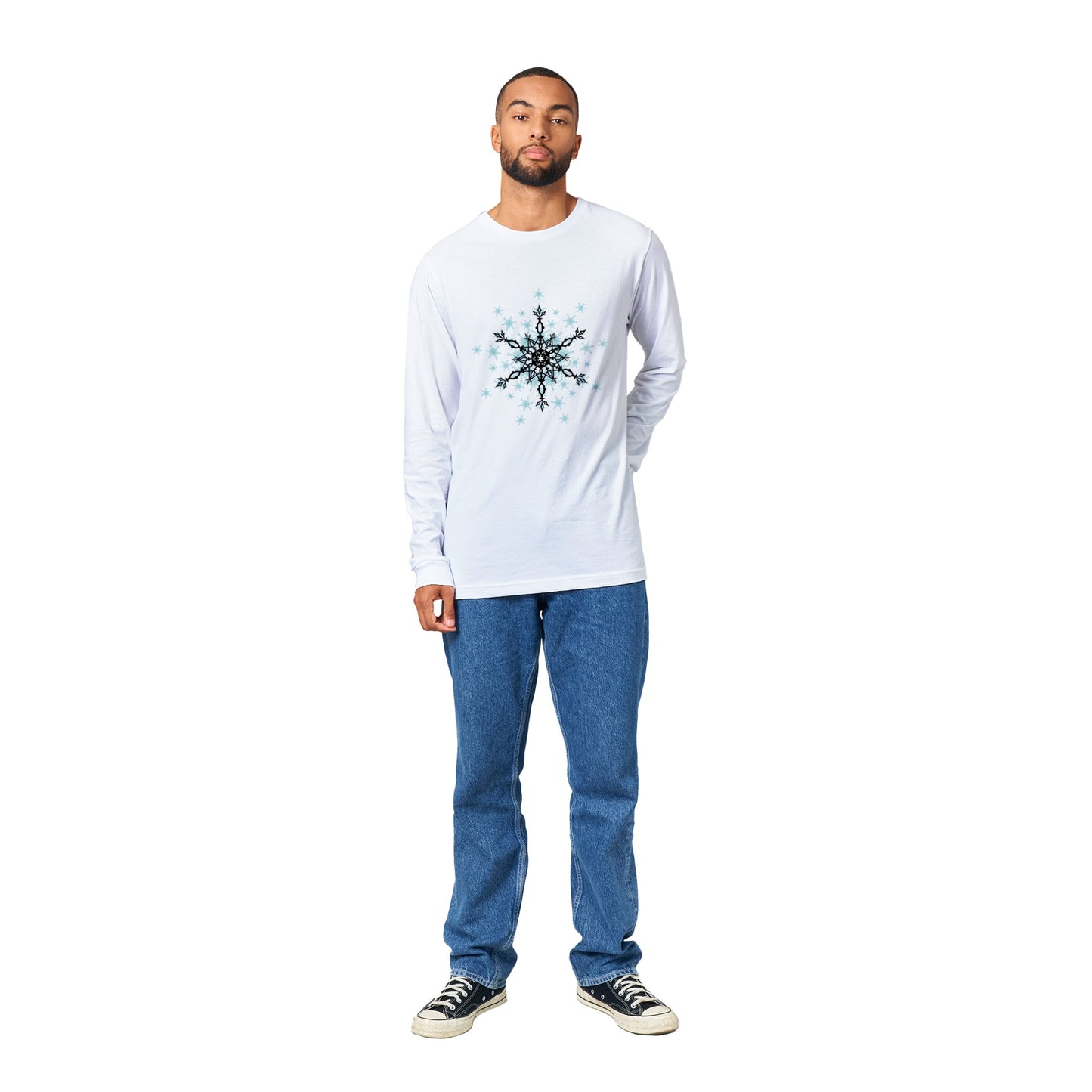 Men's Premium Unisex Longsleeve T-shirt Snow Crystals- Black and Blue