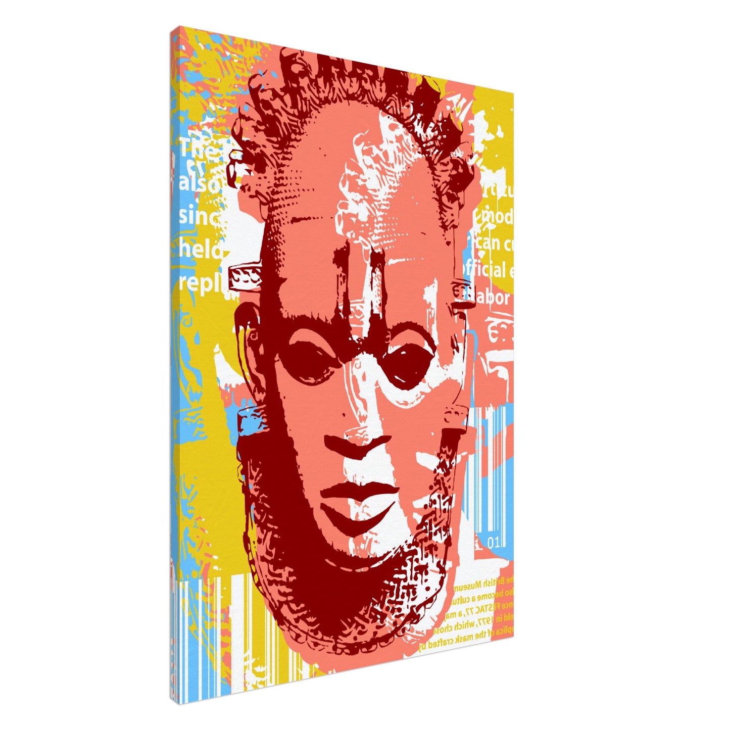 Canvas - Benin Mask. Graphic Stencil-Blue-Yellow-Brown-Pink