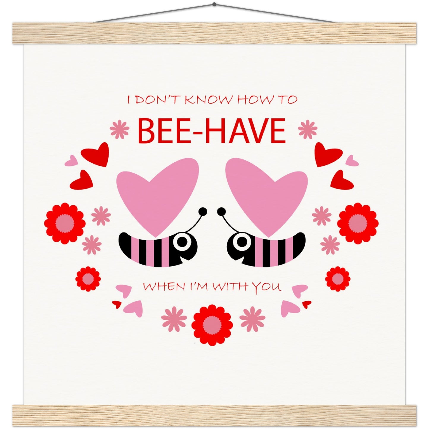 Museum-Quality Matte Paper Poster & Hanger - Bees mirrored with Floral and Hearts - Valentine