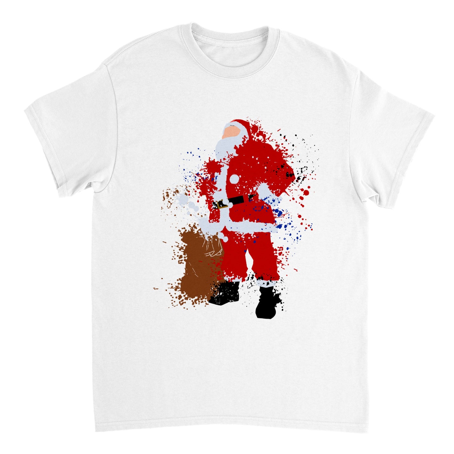 Womens Heavyweight Unisex Crewneck T-shirt Santa Laughing with Presents