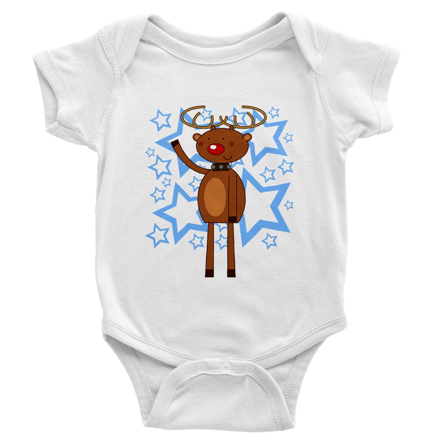 Classic Baby Short Sleeve Bodysuit Rudolf waving-Stars - Cartoon