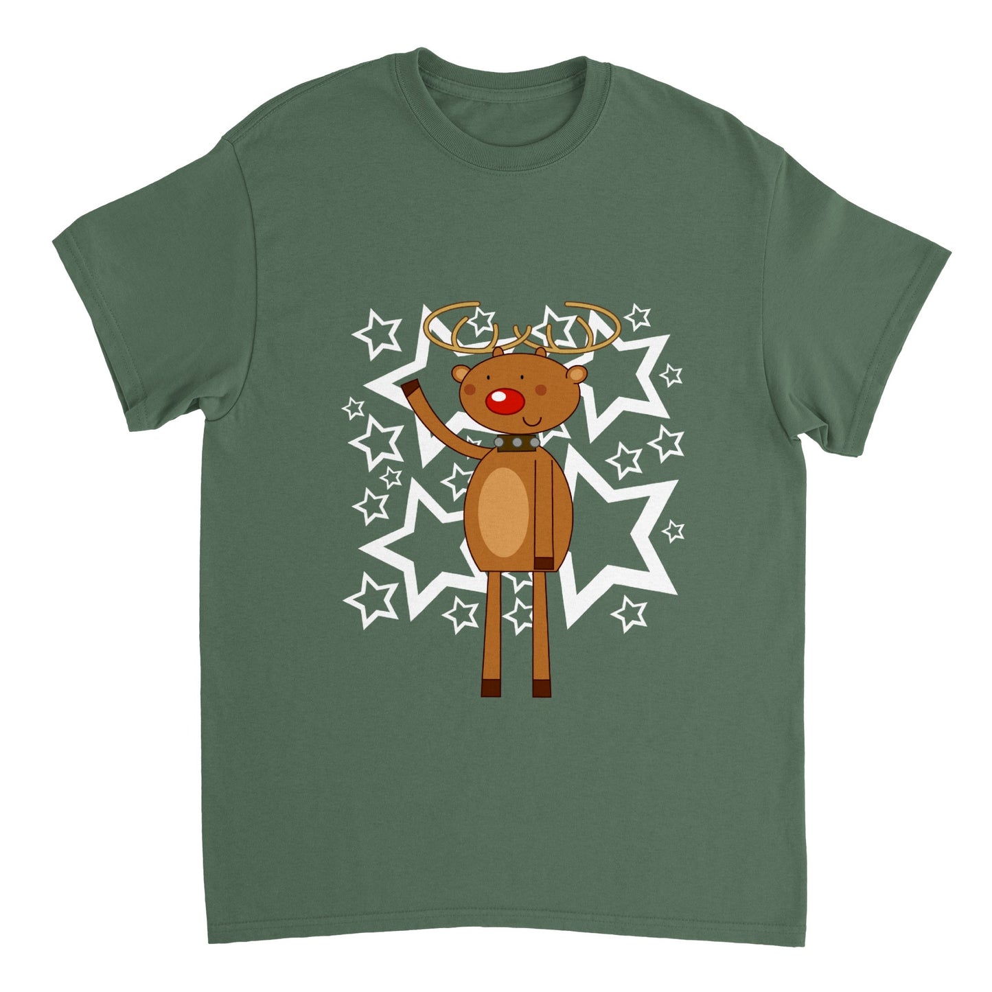 Womens Heavyweight Unisex Crewneck T-shirt Rudolf waving-Stars - Cartoon