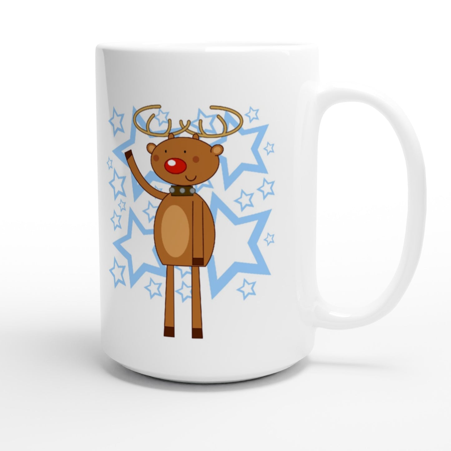 White 15oz Ceramic Mug Rudolf waving-Stars - Cartoon