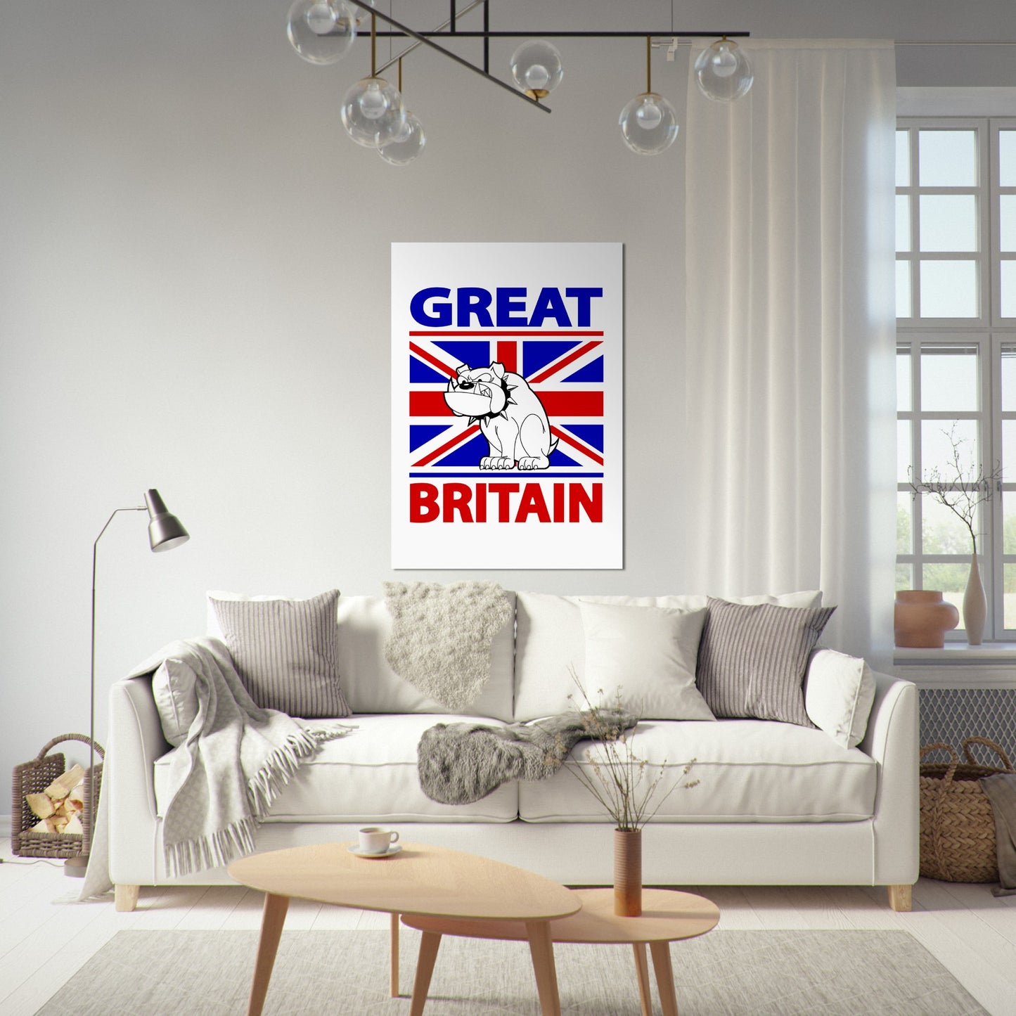 Premium Matte Paper Poster - Cartoon Bulldog with Union Jack Flag