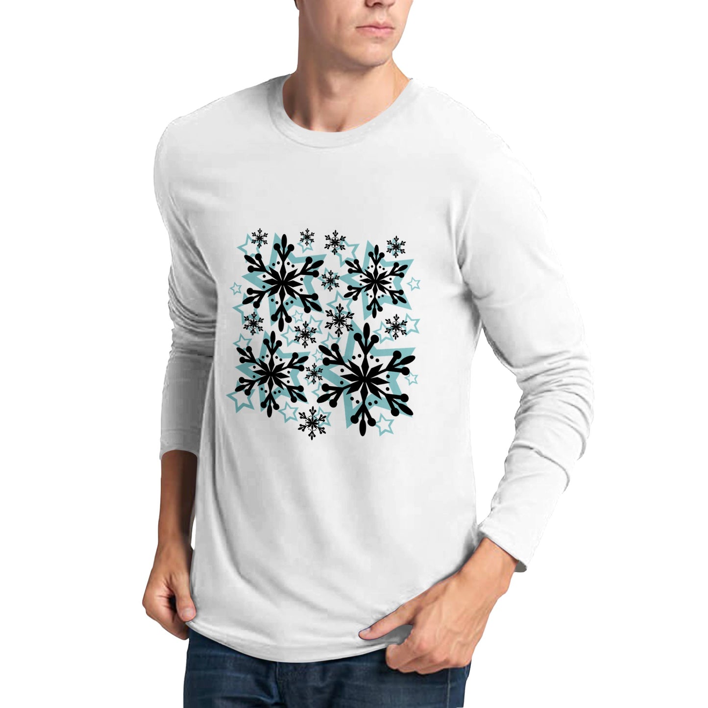 Men's Premium Unisex Longsleeve T-shirt Snow Crystals and Blue Stars