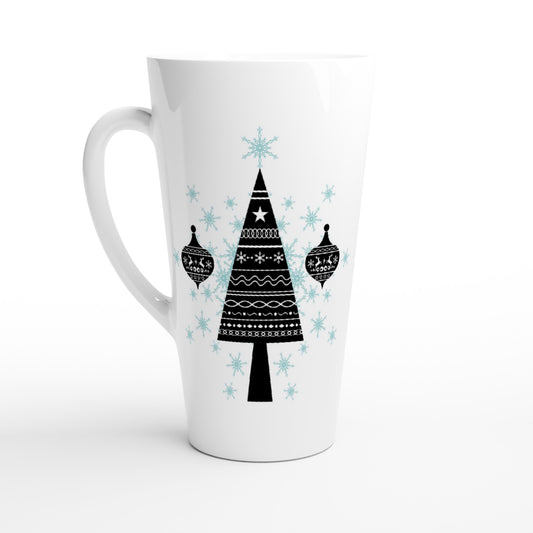 White Latte 17oz Ceramic Mug  Decorative Christmas Tree-Baubles-Snow Crystals