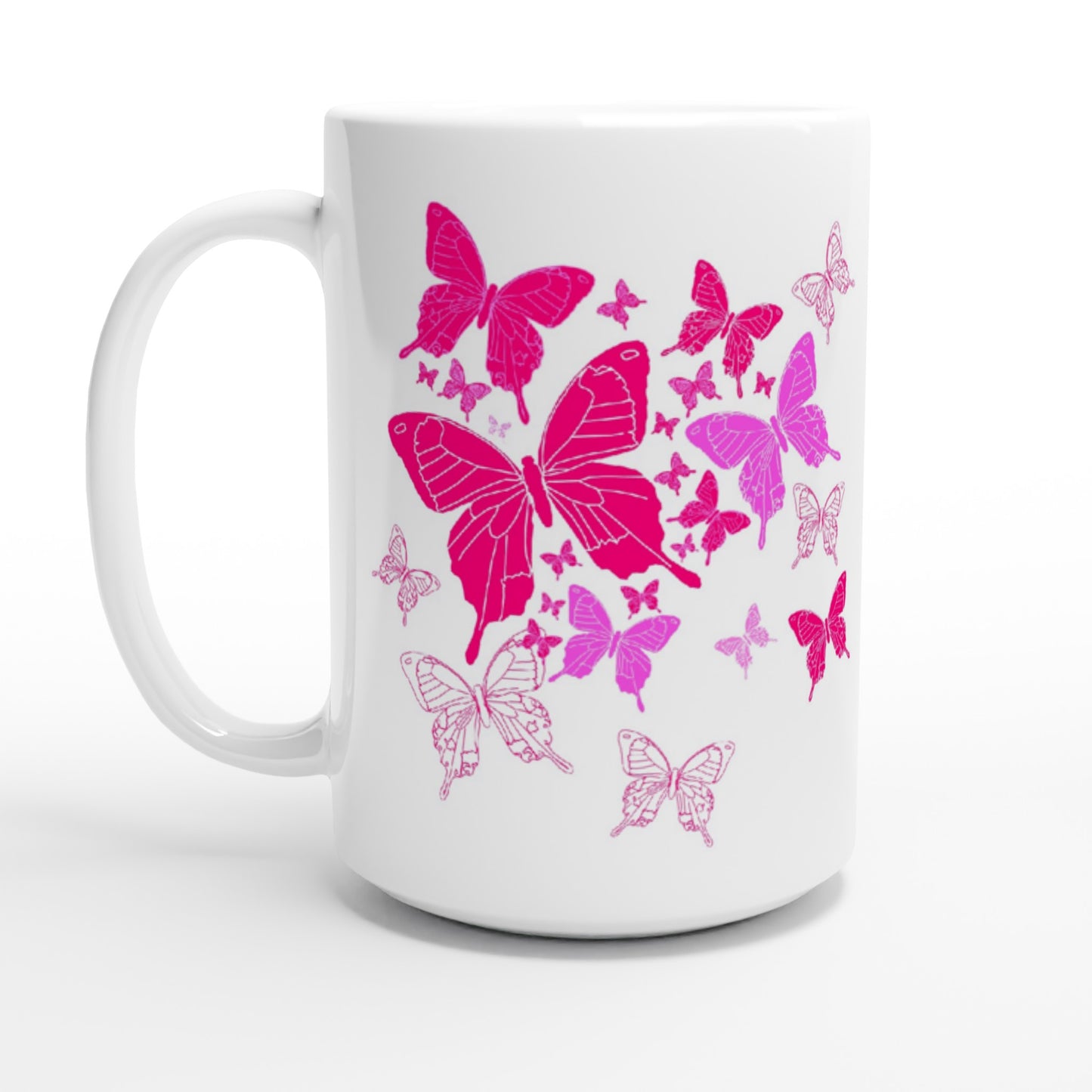 White 15oz Ceramic Mug - Butterflies-Sanctuary