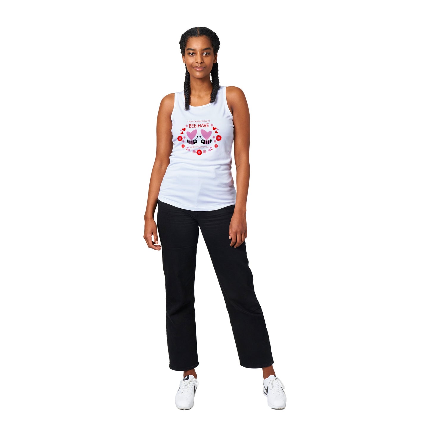 Performance Womens Tank Top -Bees mirrored with Floral and Hearts - Valentine