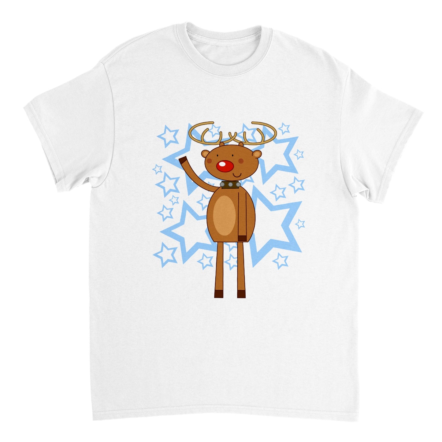 Men's Heavyweight Unisex Crewneck T-shirt Rudolf waving-Stars - Cartoon