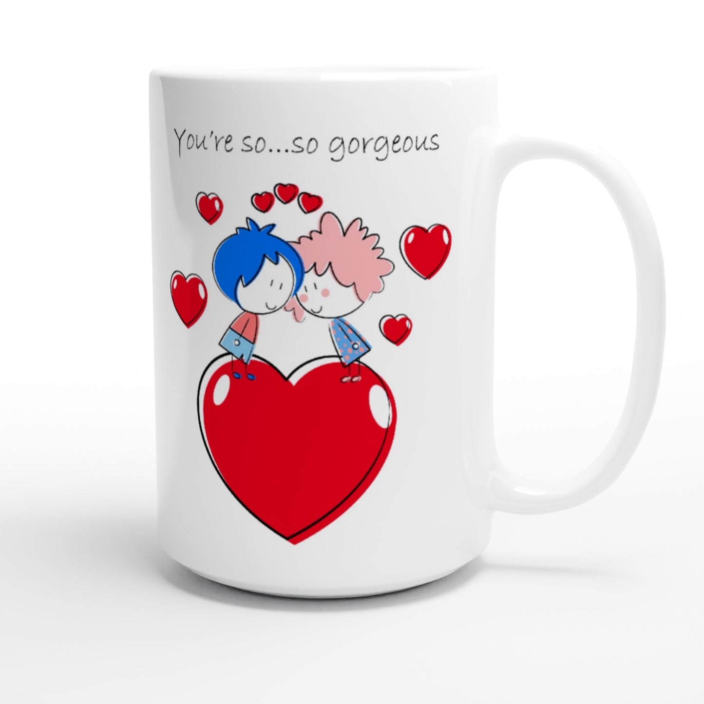 White 15oz Ceramic Mug - Couple Gazing at Each Other On Heart - Valentine