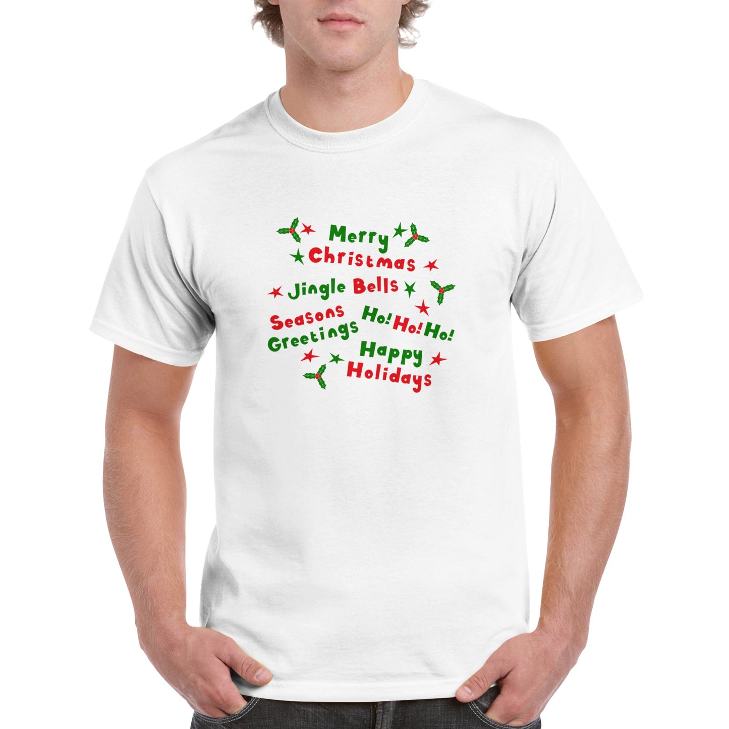 Men's Heavyweight Unisex Crewneck T-shirt Happy Christmas quotes