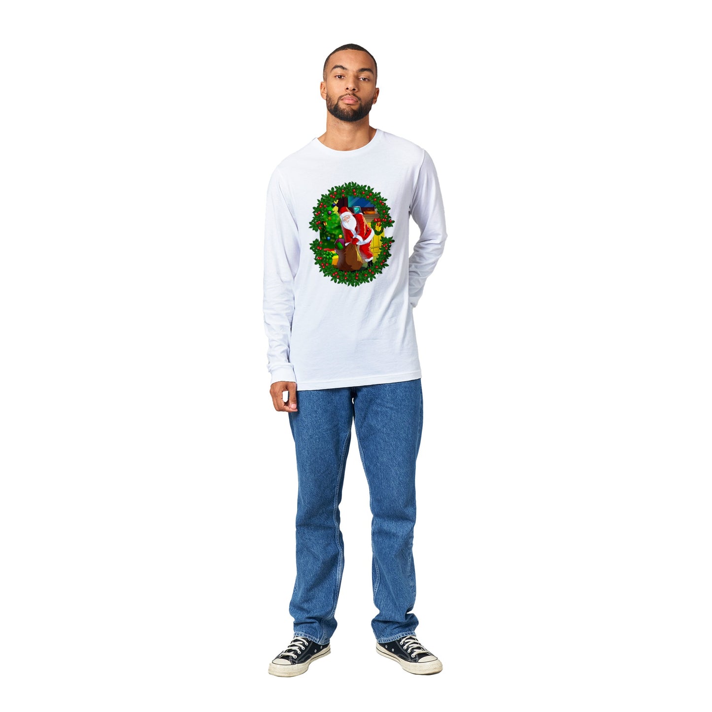 Men's Premium Unisex Longsleeve T-shirt Santa-fireplace-Reath