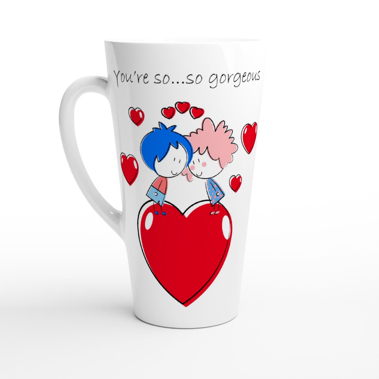 White Latte 17oz Ceramic Mug - Couple Gazing at Each Other On Heart - Valentine