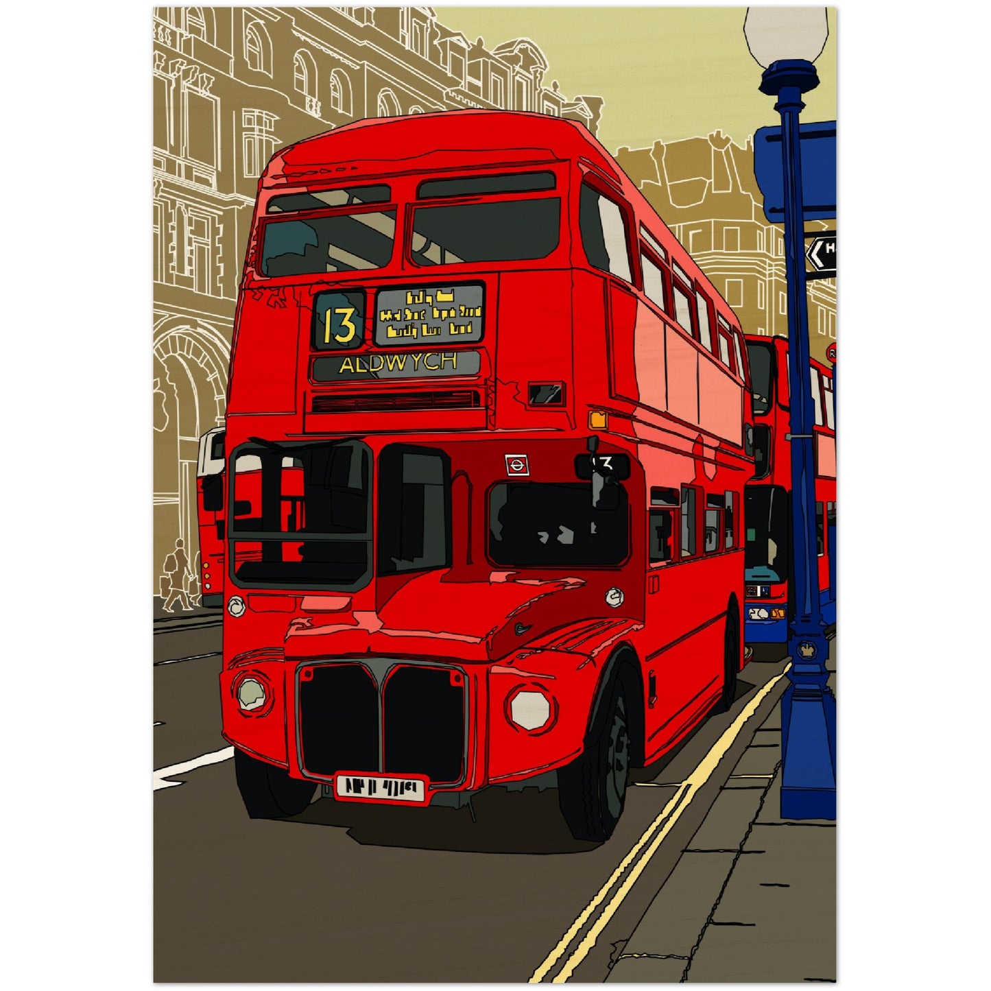 Wood Prints - London Bus-The Route Master and the City of London-Stylised