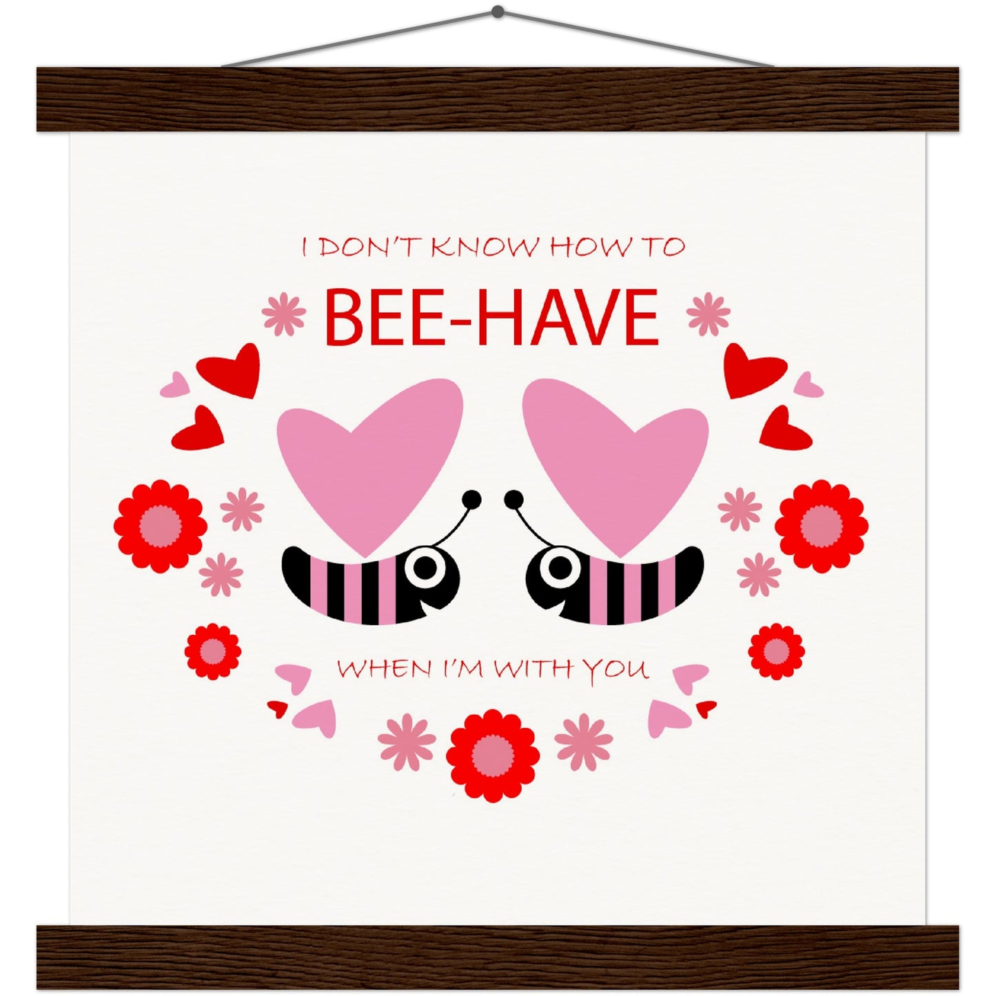 Museum-Quality Matte Paper Poster & Hanger - Bees mirrored with Floral and Hearts - Valentine