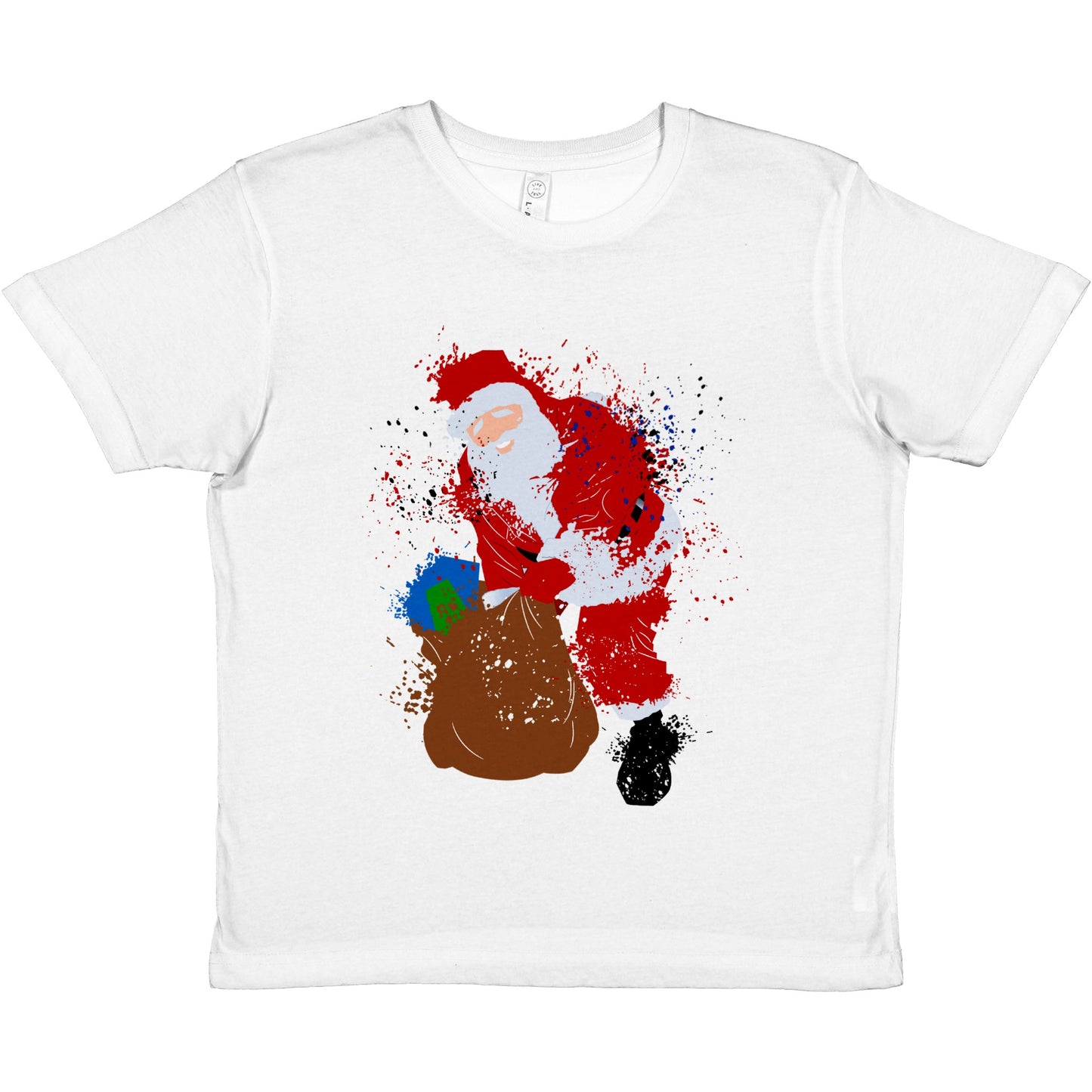 Premium Kids Crewneck T-shirt Santa with Presents-Splattered paint