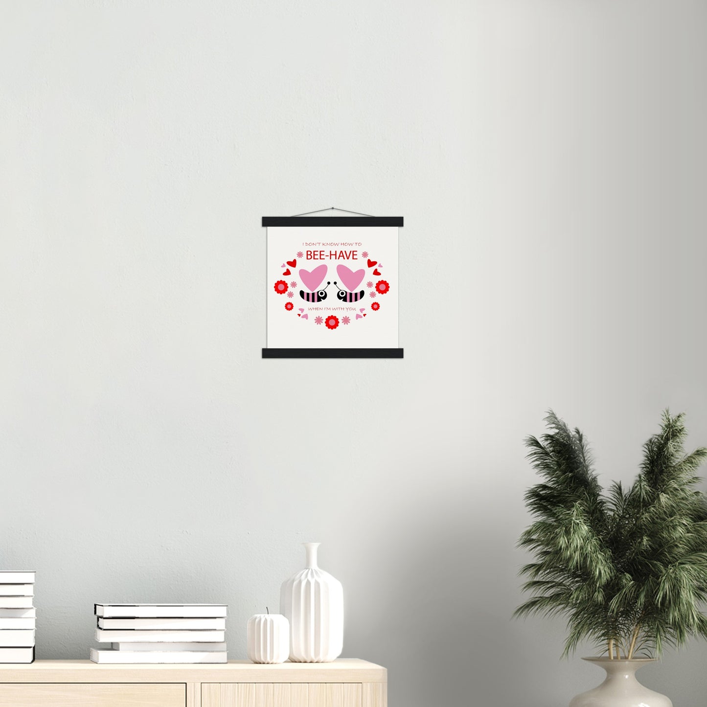 Museum-Quality Matte Paper Poster & Hanger - Bees mirrored with Floral and Hearts - Valentine