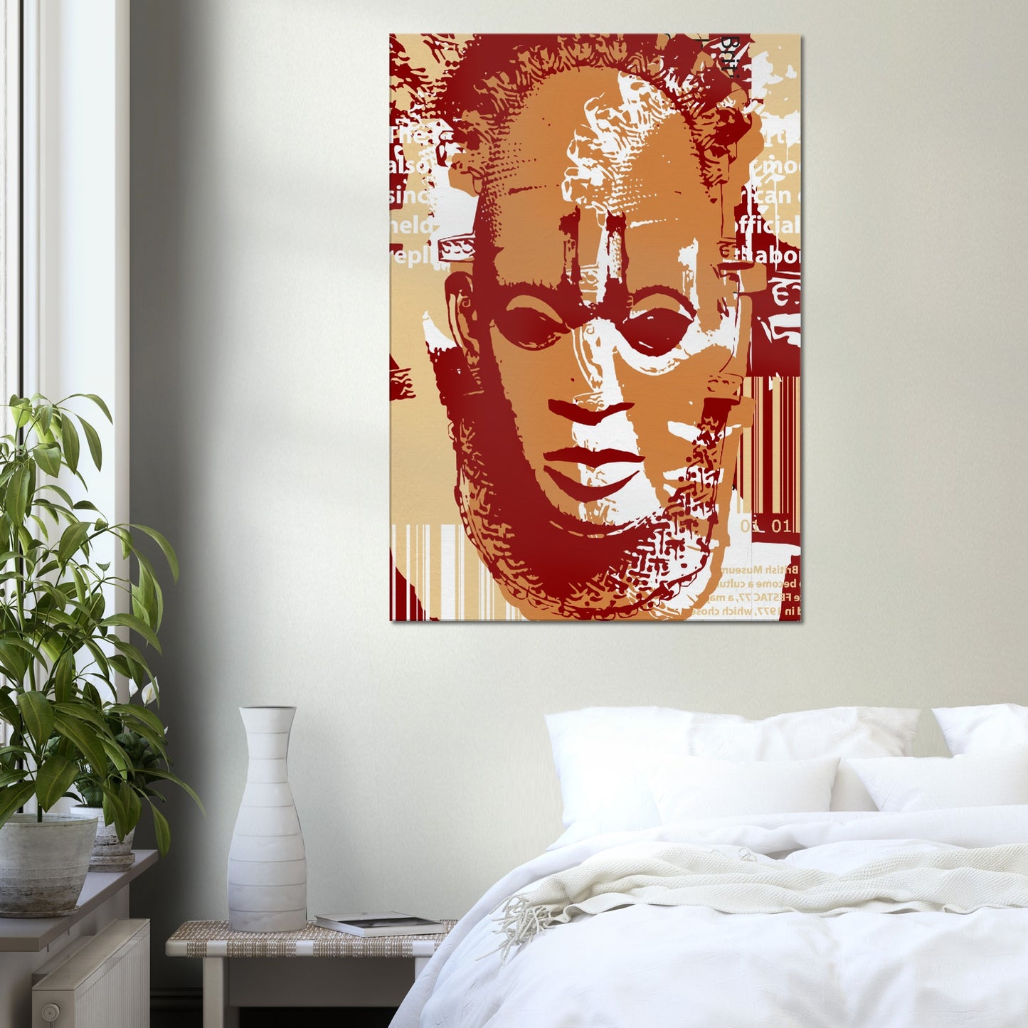 Canvas - Benin Mask. Graphic Stencil - Earthy and Brown Tones