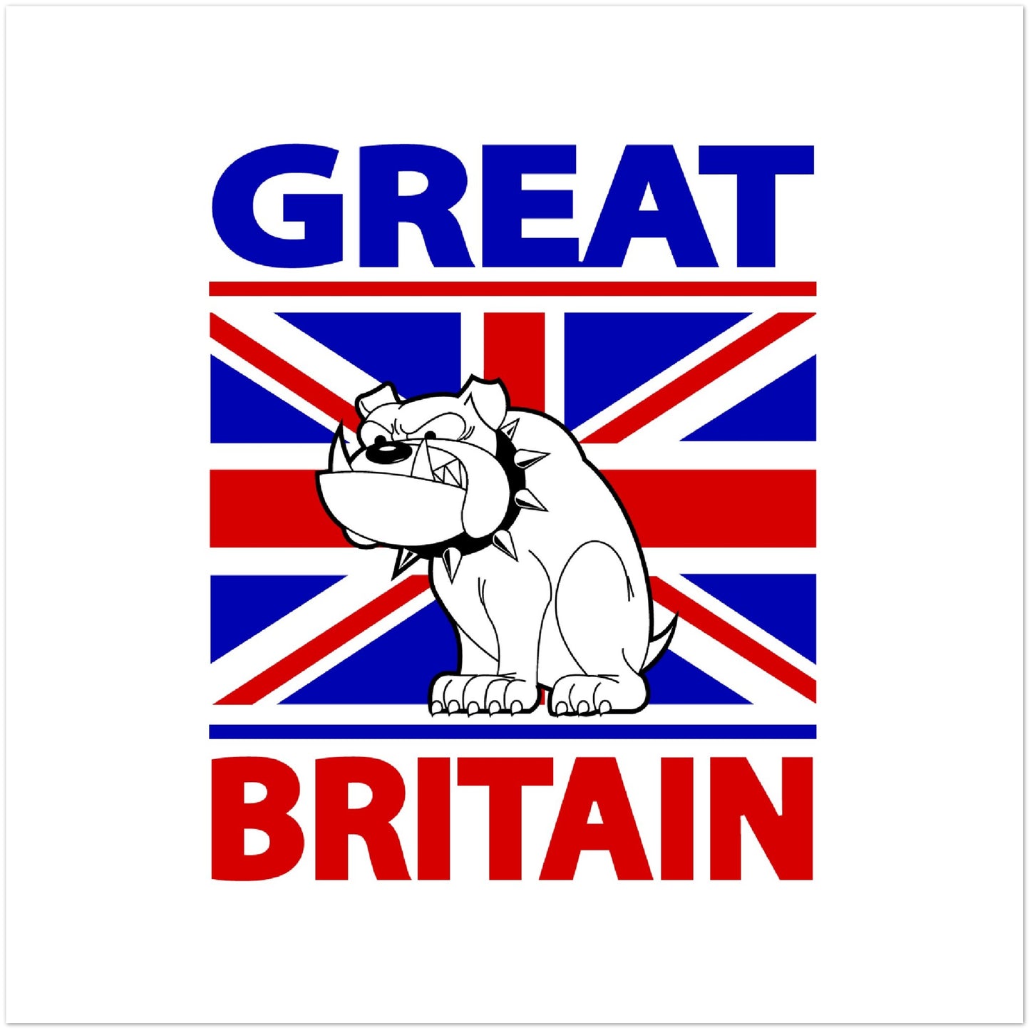 Premium Matte Paper Poster - Cartoon Bulldog with Union Jack Flag