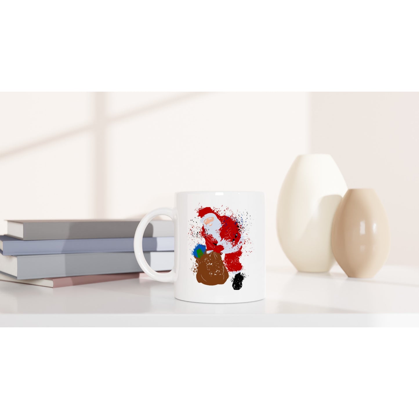 White 11oz Ceramic Mug Santa with Presents - Splattered paint