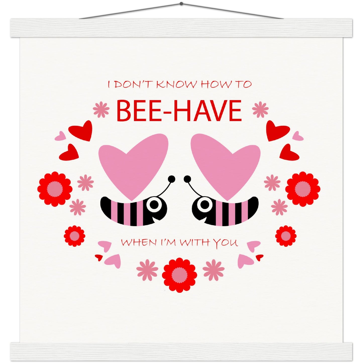 Museum-Quality Matte Paper Poster & Hanger - Bees mirrored with Floral and Hearts - Valentine