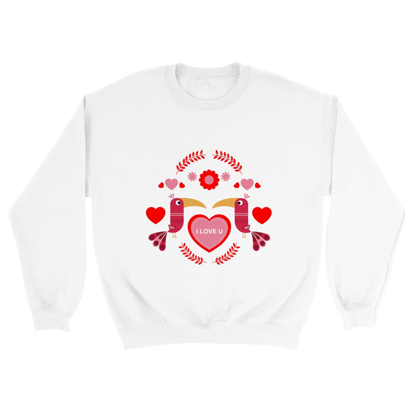 Classic Unisex Crewneck Sweatshirt - Birds Mirrored with Floral-Botanical and Hearts - Valentine