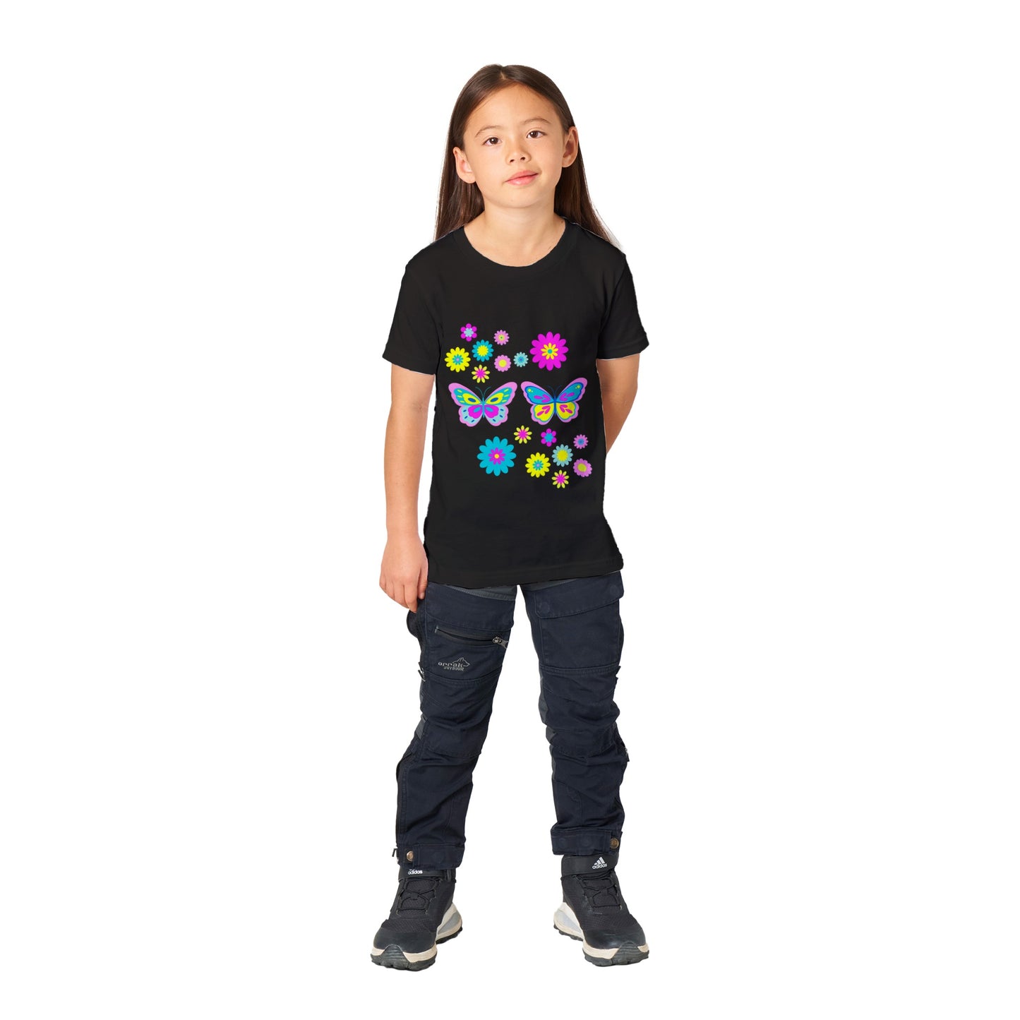 Premium Kids Crewneck T-shirt - Beautiful Graphic Floral and Butterflies in vibrant colours