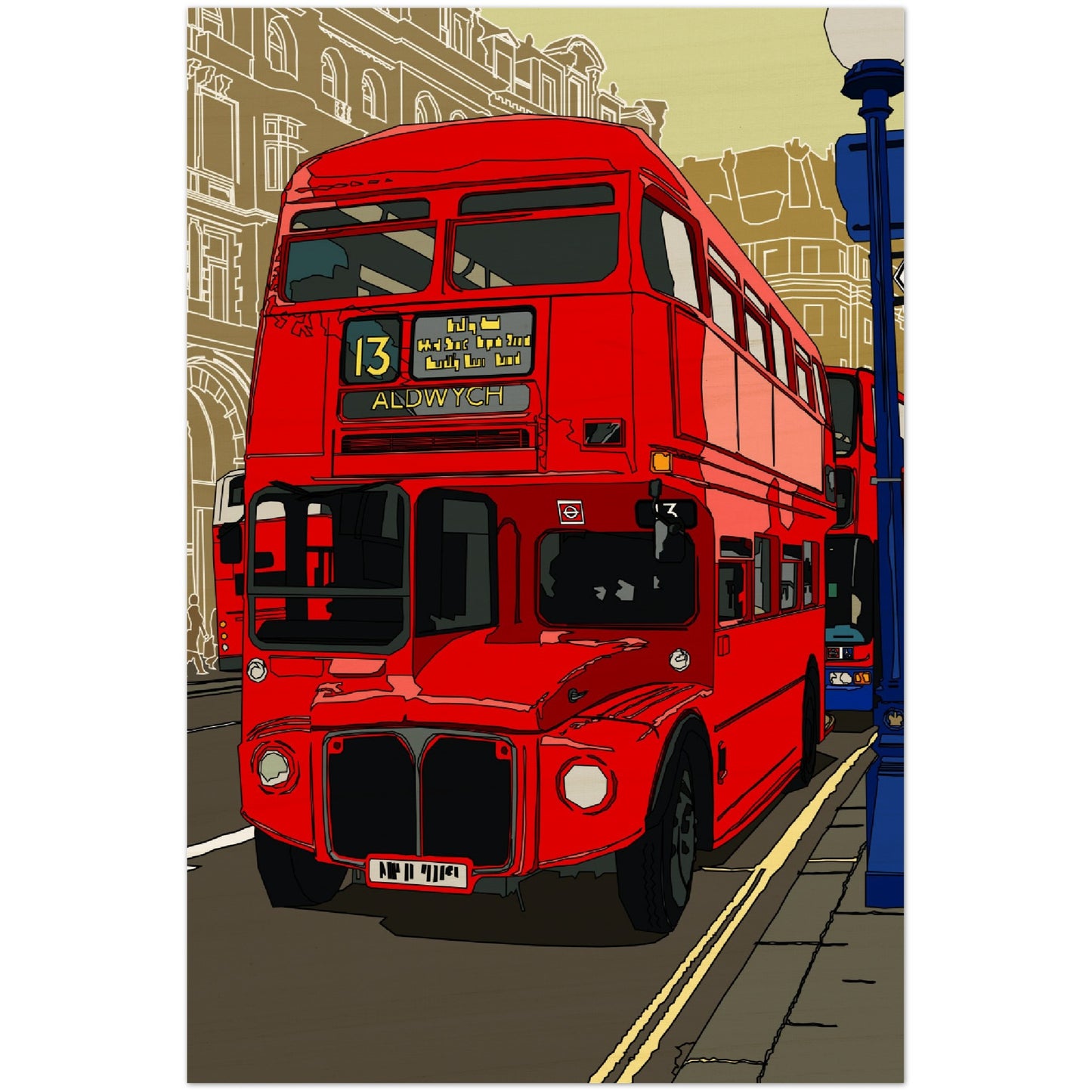 Wood Prints - London Bus-The Route Master and the City of London-Stylised