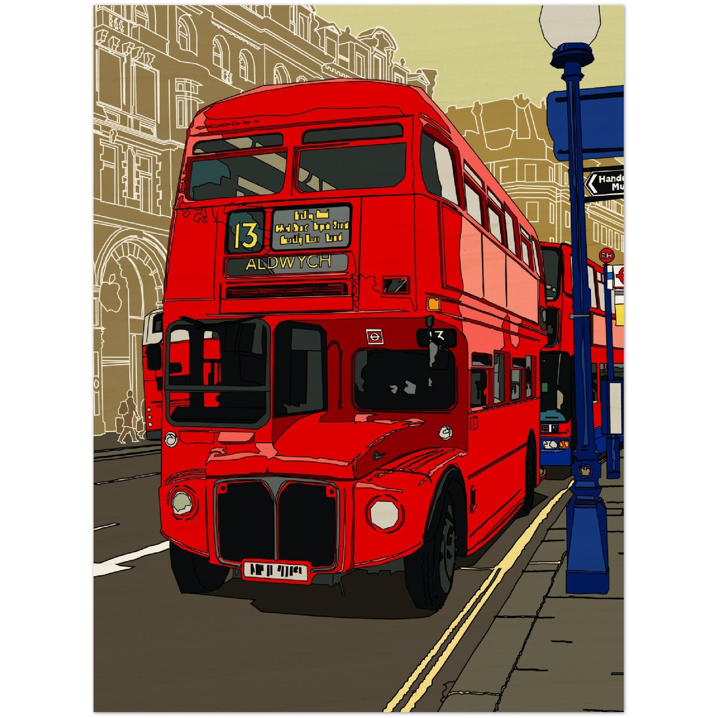 Wood Prints - London Bus-The Route Master and the City of London-Stylised