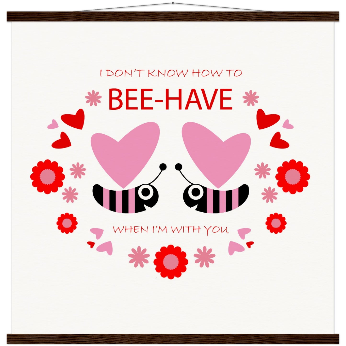 Museum-Quality Matte Paper Poster & Hanger - Bees mirrored with Floral and Hearts - Valentine