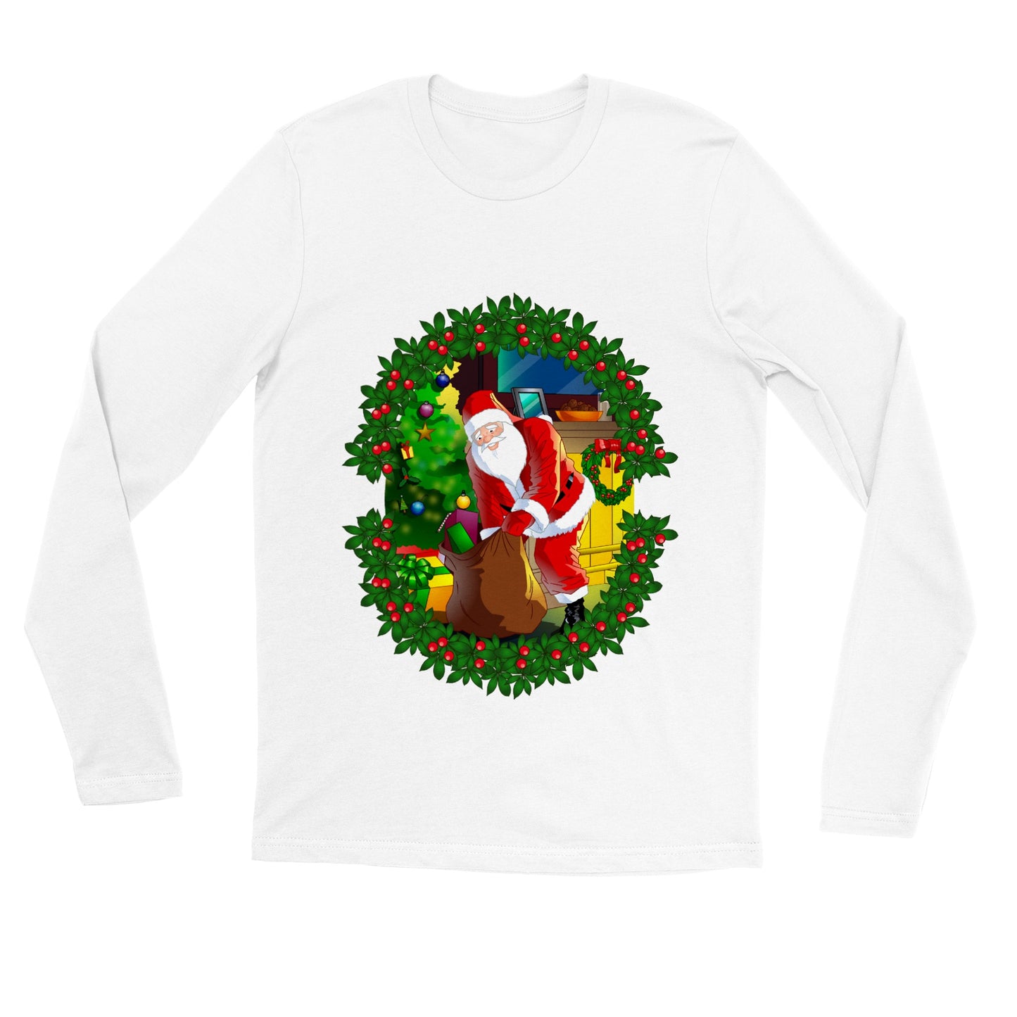 Men's Premium Unisex Longsleeve T-shirt Santa-fireplace-Reath