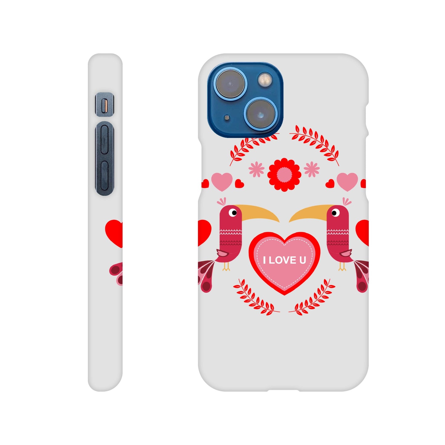 Slim case - Birds Mirrored with Floral-Botanical and Hearts - Valentine